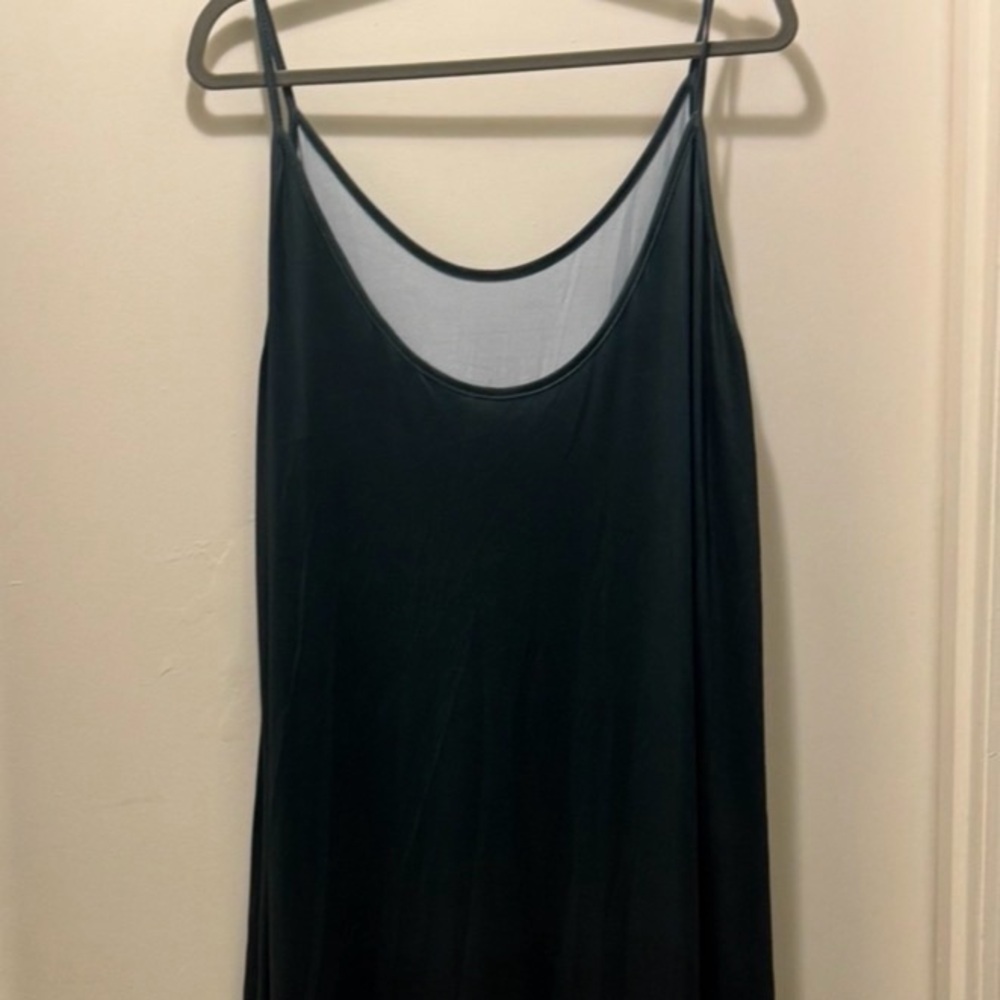Women's Green and Gold Slip Tank Dress - Sleek Spaghetti Strap Top